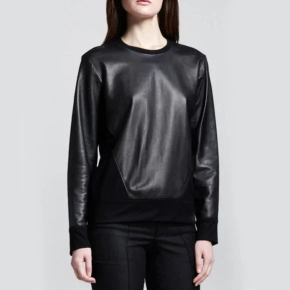 Helmut Lang Leather and Wool Pullover Sweater - Picture 1 of 5